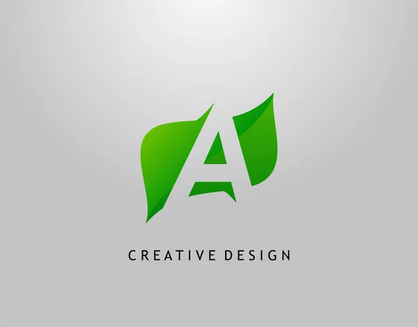 Green Letter Logo Modern Abstract Initial Simple Leave Shape Eco — Stock Vector