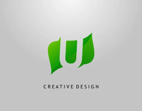 Logotipo Verde Carta Abstrato Moderno Inicial Com Forma Licença Simples — Vetor de Stock