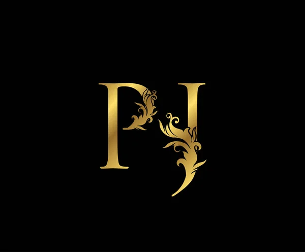 Vintage Gold Letter Floral Logo 디자인에 고전적 브랜드 비즈니스 레스토랑 — 스톡 벡터