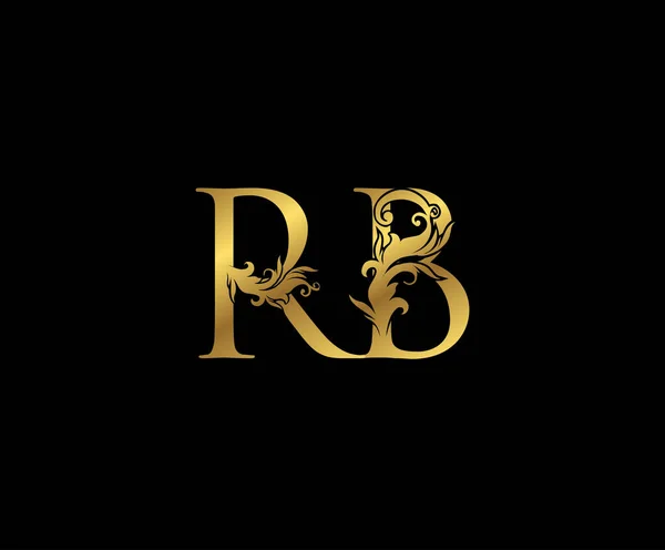 Vintage Gold Och Brev Blommig Logotyp Klassiskt Ritat Emblem För — Stock vektor