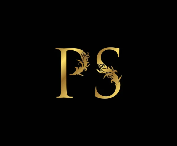 Logotipo Floral Vintage Gold Letter Emblema Dibujado Con Clase Para — Vector de stock