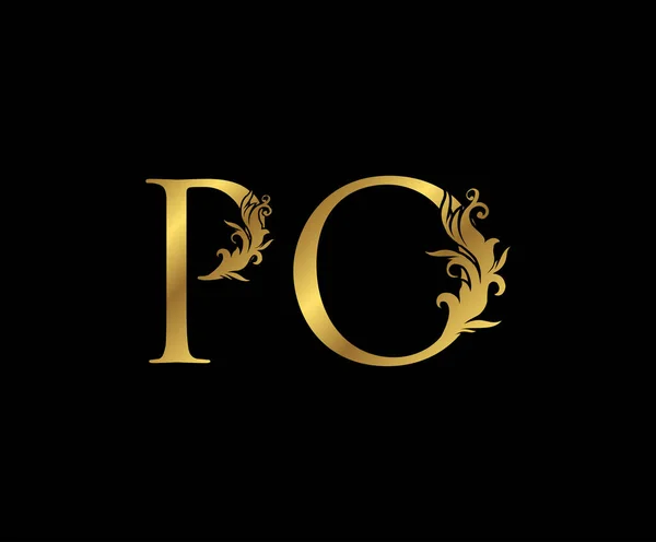 Vintage Gold Carta Logotipo Floral Elegante Emblema Desenhado Para Design — Vetor de Stock