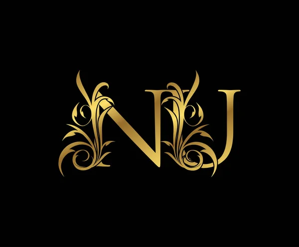 Lujo Oro Carta Con Clase Floral Logo Icono Emblema Dibujado — Vector de stock
