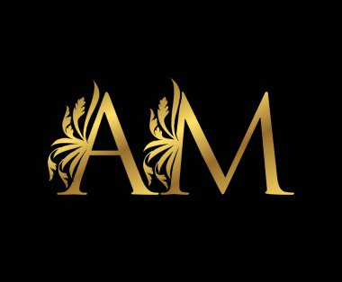 Klas Altın Sabah Harf Çiçeği logosu. Kitap tasarımı için klasik amblem, yabani otlar, marka adı, kartvizit, restoran, butik, otel. 