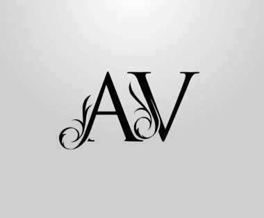 A sınıfı, V ve AV harfli logo. Kitap tasarımı için zarif çiçek alfabesi Mark, mektup pulu, yabani ot kartı, marka adı, Restoran, Butik, Otel. 
