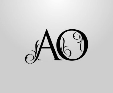 A sınıfı, O ve AO harfli logo. Kitap tasarımı için zarif çiçek alfabesi Mark, mektup pulu, yabani ot kartı, marka adı, Restoran, Butik, Otel. 