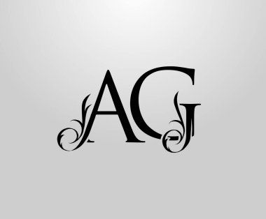 A sınıfı, G ve AG harfli logo. Kitap tasarımı için zarif çiçek alfabesi Mark, mektup pulu, yabani ot kartı, marka adı, Restoran, Butik, Otel. 