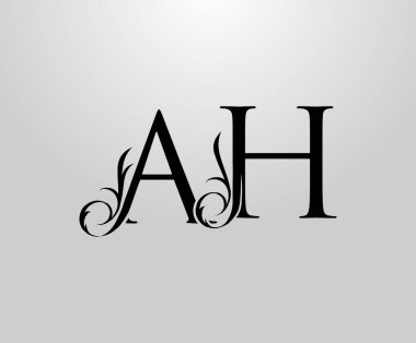 A sınıfı, H ve AH harfli logo. Kitap tasarımı için zarif çiçek alfabesi Mark, mektup pulu, yabani ot kartı, marka adı, Restoran, Butik, Otel. 