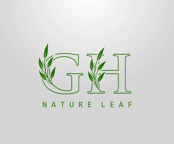 Nature Green Leaf Lettre Logo Design Logo Monogramme Simple Tourbillon — Image vectorielle