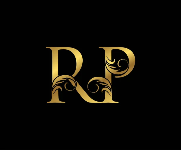 Elegante Lettera Oro Logo Floreale Emblema Vintage Disegnato Progettazione Del — Vettoriale Stock