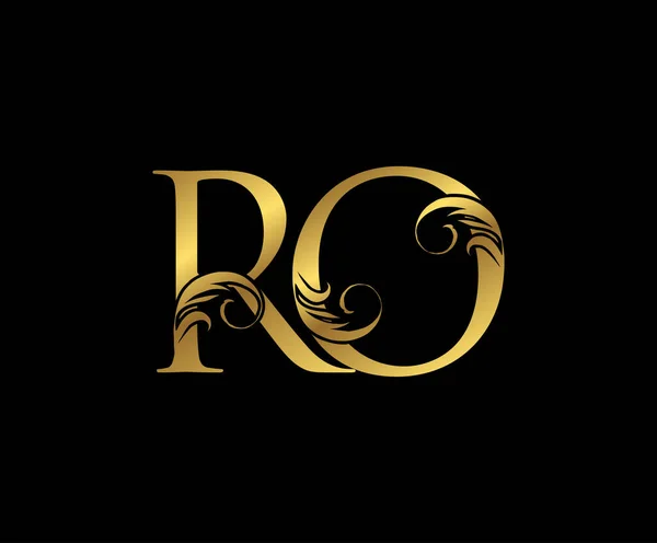 Elegante Logotipo Floral Oro Letra Emblema Dibujado Vintage Para Diseño — Vector de stock