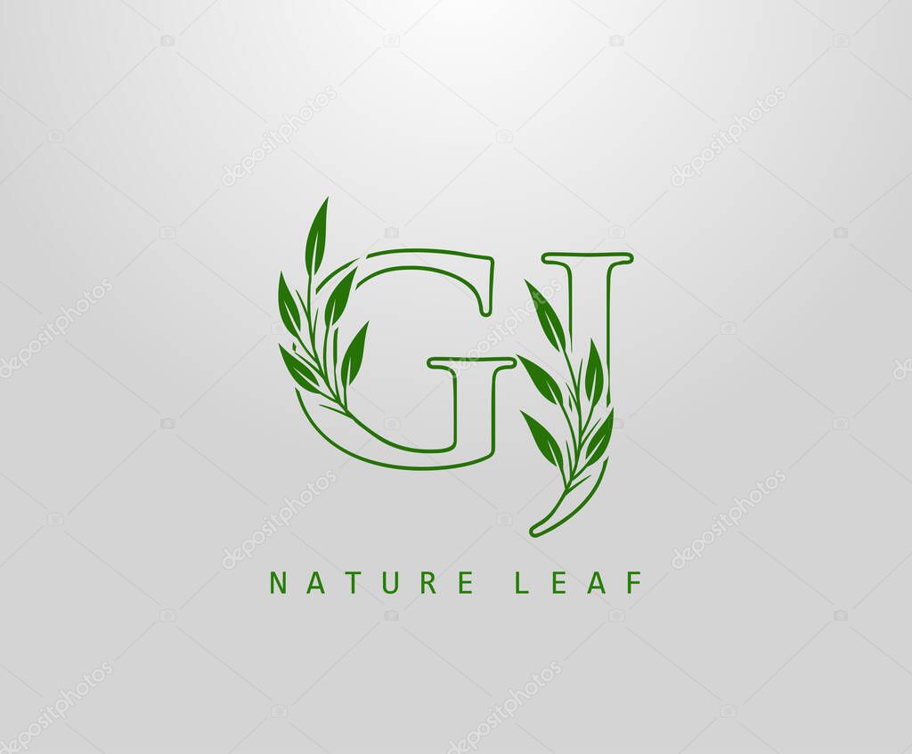 Nature Green Leaf Letter G J And Gj Logo Design Monogram Logo Simple Swirl Green Leaves Alphabet Icon Larastock