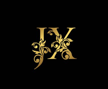 Altın JX, J ve X Luxury Logo Simgesi, Klasik Altın Baş harfleri Mark Design. Siyah arka planda zarif lüks altın rengi