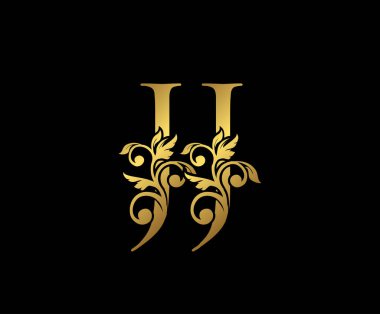 Golden JJ ve J Lüks Logo Simgesi, Klasik Altın Baş harfleri Mark Design. Siyah arka planda zarif lüks altın rengi