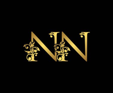 Altın NN, ve N Lüks Logo Simgesi, Klasik Altın Baş harfleri Mark Design. Siyah arka planda zarif lüks altın rengi