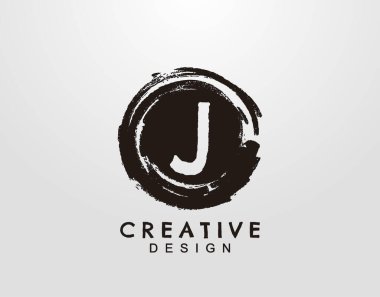 Daire şeklinde Grunge sıçrama elementi olan J harfi logosu. Retro logo tasarım şablonu.