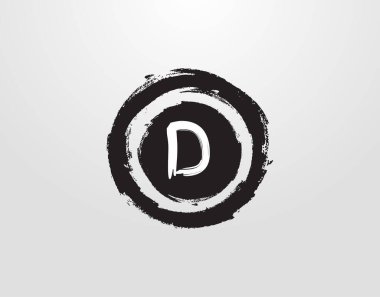 Çember D harfi logosu ve daire şeklinde Grunge sıçrama elementi. Retro logo tasarım şablonu.