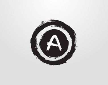 Daire şeklinde Grunge sıçrama elementi olan bir harf logosu çiz. Retro logo tasarım şablonu.