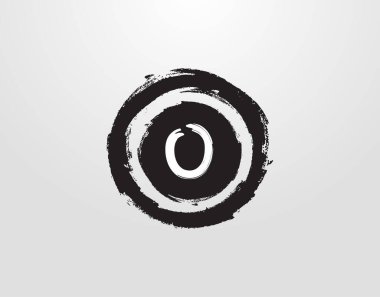 Çember O Harf Logosu ve Çember Grunge sıçrama elementi. Retro logo tasarım şablonu.