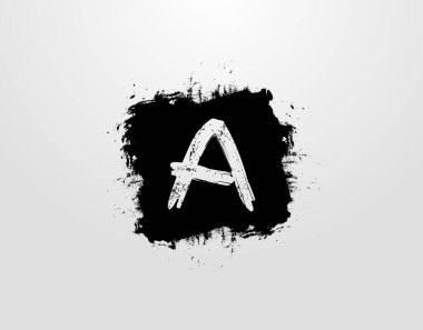 Siyah Kare sıçrama elementli bir harf logosu. Grunge Retro logo tasarım şablonu.
