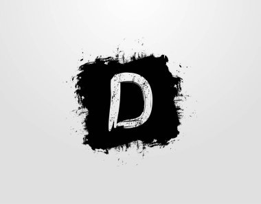 Kara Kare sıçrama elementli D harfi logosu. Grunge Retro logo tasarım şablonu.
