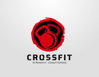 Retro Crossfit logo tasarım şablonu. Çember Grunge Elementinde Retro Kettlebell.