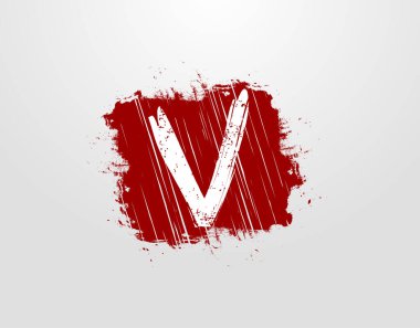 Kızıl Meydan Grunge Elementi 'nde V harfli logo. Retro Rusty Square logo tasarım şablonu.