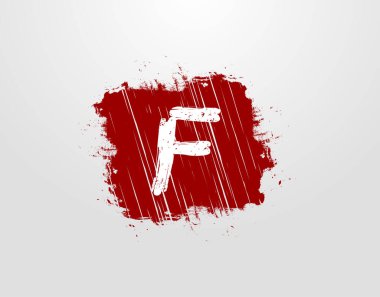 F Harfi Logosu Kızıl Meydan Grunge Elementi 'nde. Retro Rusty Square logo tasarım şablonu.