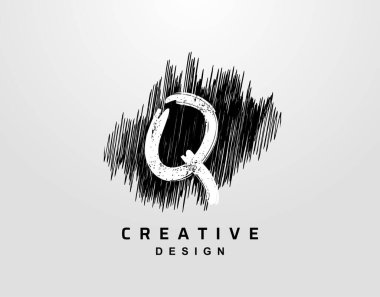Grunge Hand 'li Q Harfi Logosu çizgi elementi çizdi. Vektör Urban grunge tarzı tasarım elementleri