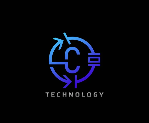 電気C文字円形状と電気工学コンポーネントシンボルを持つアイコンデザイン — ストックベクタ