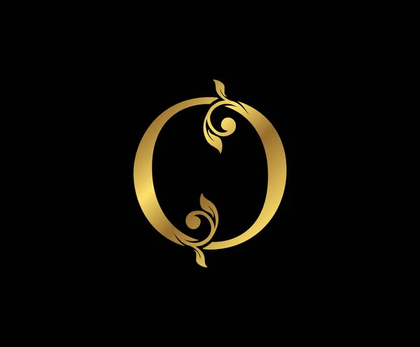 Letra Floral Logotipo Oro Emblema Dibujado Con Clase Para Diseño — Vector de stock