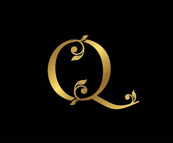 Qletter Floral Gold 디자인에 고전적 브랜드 비즈니스 레스토랑 부티크 — 스톡 벡터
