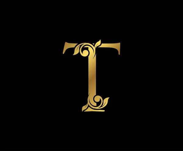 Γράμμα Floral Gold Λογότυπο Κλασσικό Έμβλημα Για Σχεδιασμό Του Βιβλίου — Διανυσματικό Αρχείο