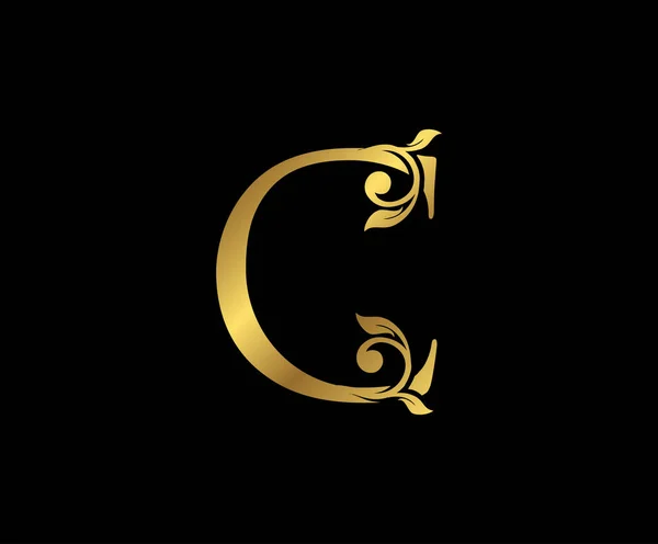 Letra Floral Logotipo Oro Emblema Dibujado Con Clase Para Diseño — Vector de stock