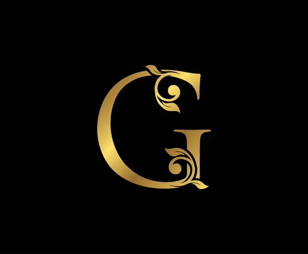List Floral Gold Logo Elegancki Symbol Projektowania Książki Karty Chwastów — Wektor stockowy