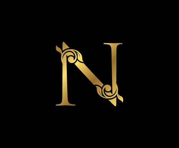 Letra Floral Logotipo Oro Emblema Dibujado Con Clase Para Diseño — Archivo Imágenes Vectoriales