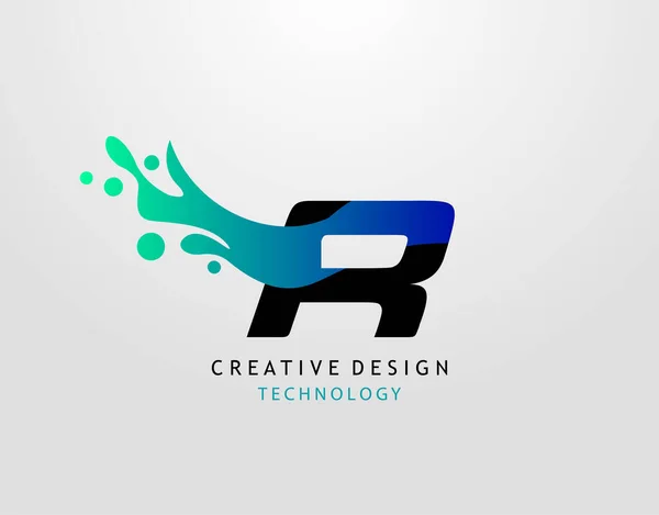 Letra Agua Splash Logo Icono Salpicadura Alfabeto Techno Moderno Diseño — Vector de stock