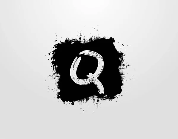 带有黑色方块点缀的Q字母标识 Grunge Retro标志设计模板 — 图库矢量图片