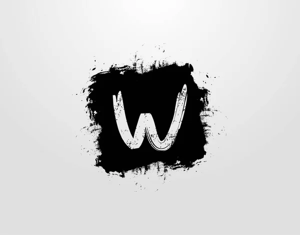 ブラックスクエアスプラッタ要素とW文字のロゴ グランジレトロロゴデザインテンプレート — ストックベクタ
