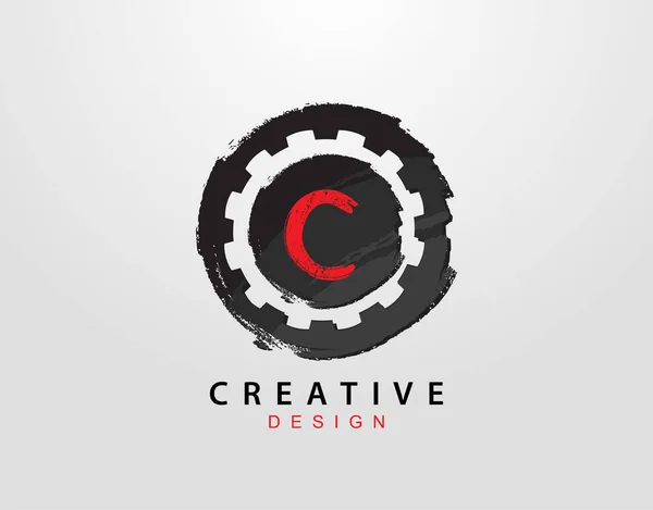 Brev Logotyp Med Växel Och Cirkel Grunge Element Mall För — Stock vektor