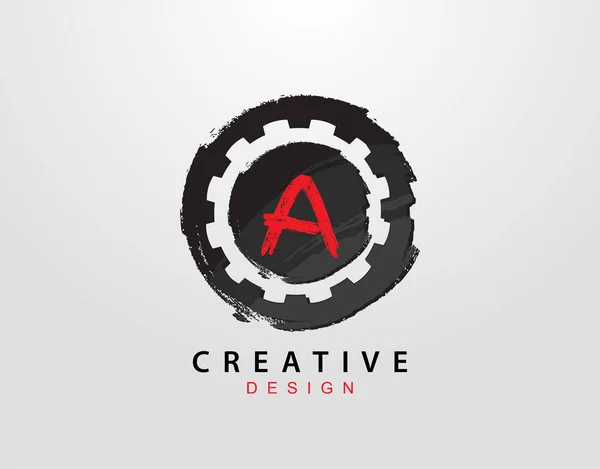 Ein Letter Logo Mit Gear Und Circle Grunge Element Retro — Stockvektor