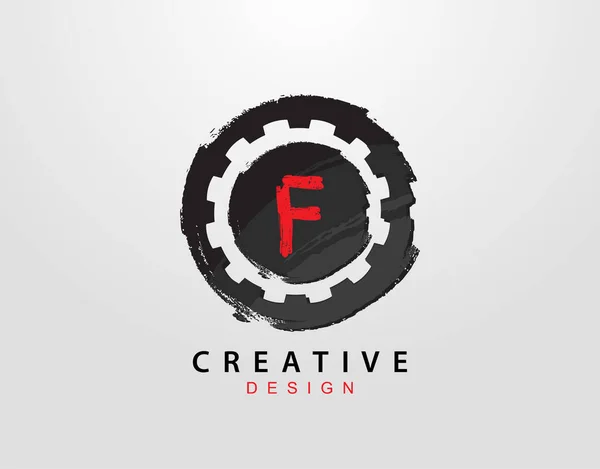 Lettre Logo Avec Engrenage Cercle Grunge Élément Modèle Conception Logo — Image vectorielle