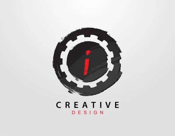 Letter Logo Gear Circle Grunge Element レトロギアロゴデザインテンプレート — ストックベクタ