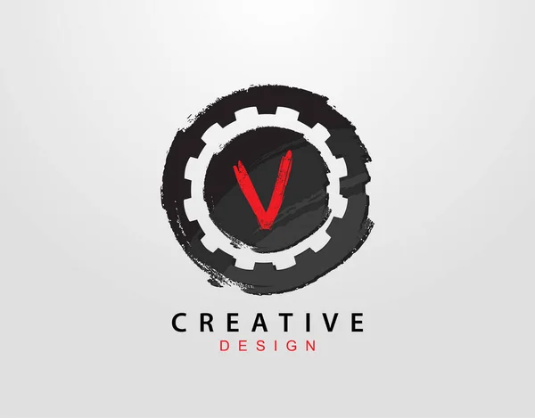 Logotipo Carta Con Engranaje Elemento Grunge Círculo Plantilla Diseño Del — Vector de stock