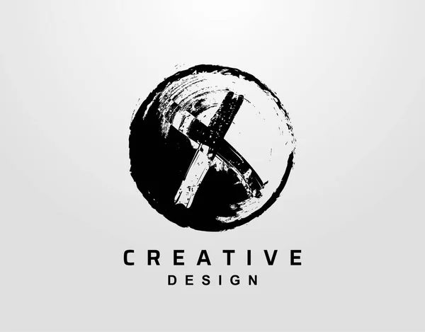 Lettre Logo Avec Cercle Grunge Élément Modèle Conception Logo Splatter — Image vectorielle