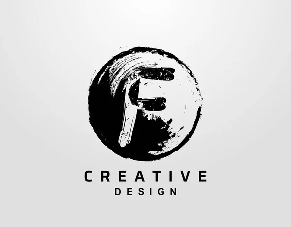 F丸みを帯びた文字のロゴ レトロサークルスプラッタロゴデザインテンプレート — ストックベクタ