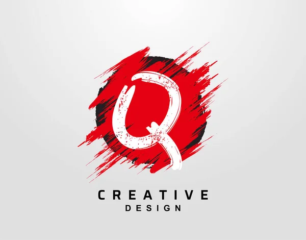 Qletter Logo Circle Grunge Hand Drawn Splatter Line Element 红色曲柄水花爆炸图标的设计 — 图库矢量图片