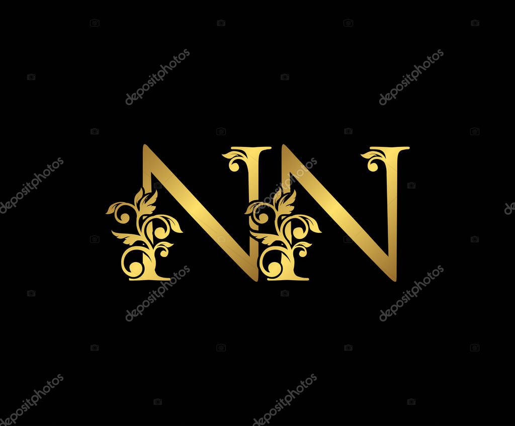 Golden NN, and N Luxury Logo Icon, Vintage Gold  Initials Mark Design. Elegant luxury gold color on black background