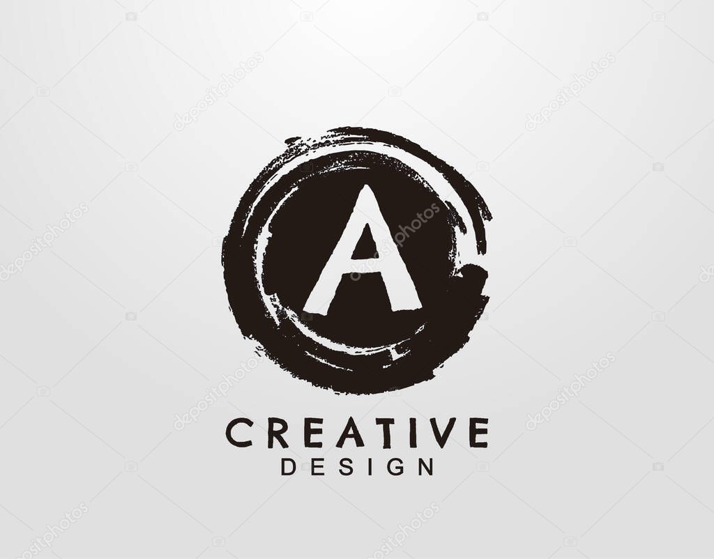 Letter A Logo With Circle Grunge Splatter Element. Retro logo design template.