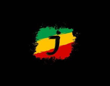 J Harfi Logosu Meydan Grunge Splatter ve Rasta Renkli. J Harfi Reggae Biçim Simgesi Tasarımı.